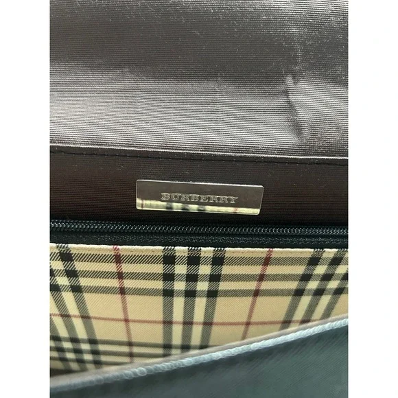 Burberry Black Textured Leather Flap Shoulder Bag Nova Check Lining COA # 420 - Picture 5 of 11